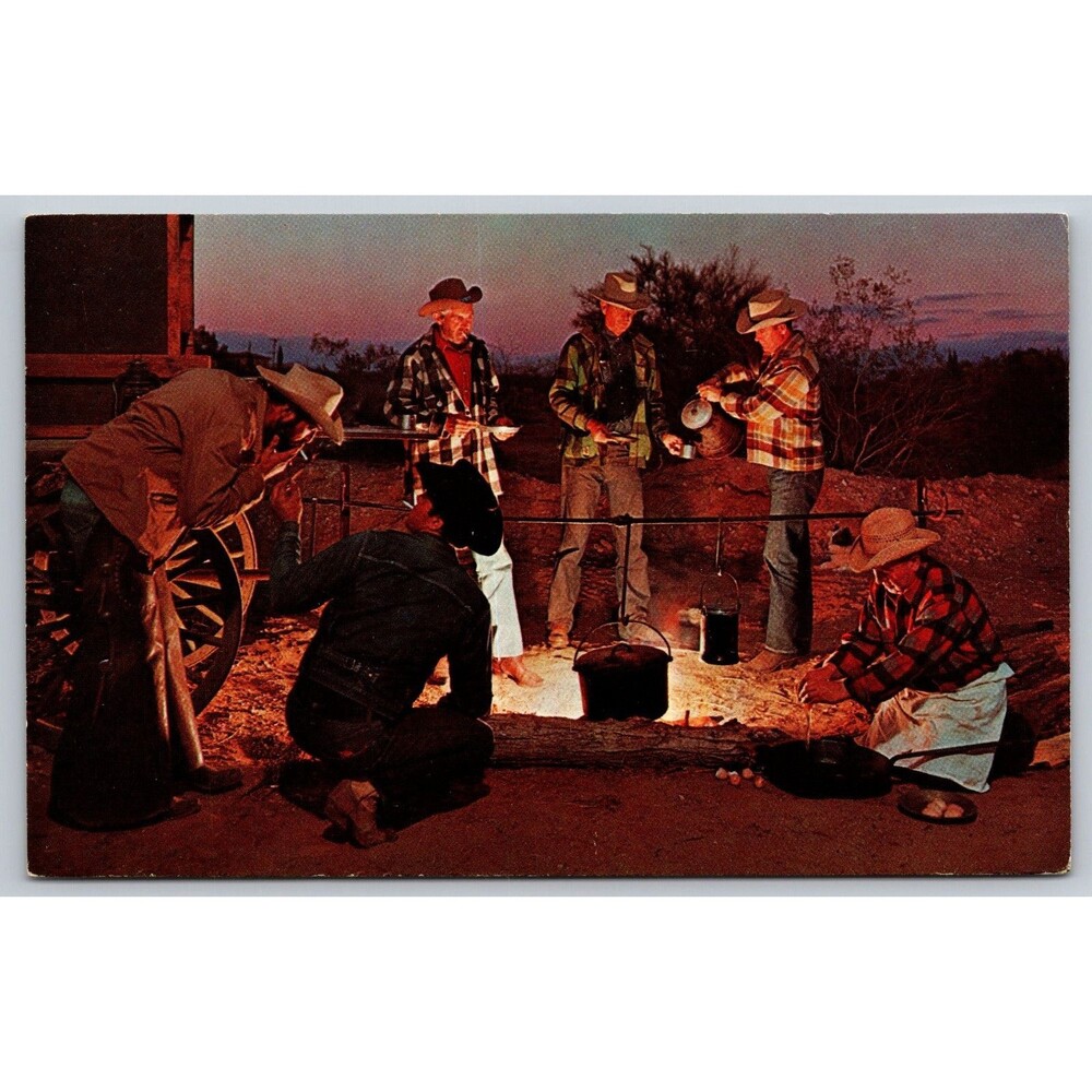 Postcard VTG Cowboys Cooking Around Campfire Chuckwagon Posted 1962 South Dakota